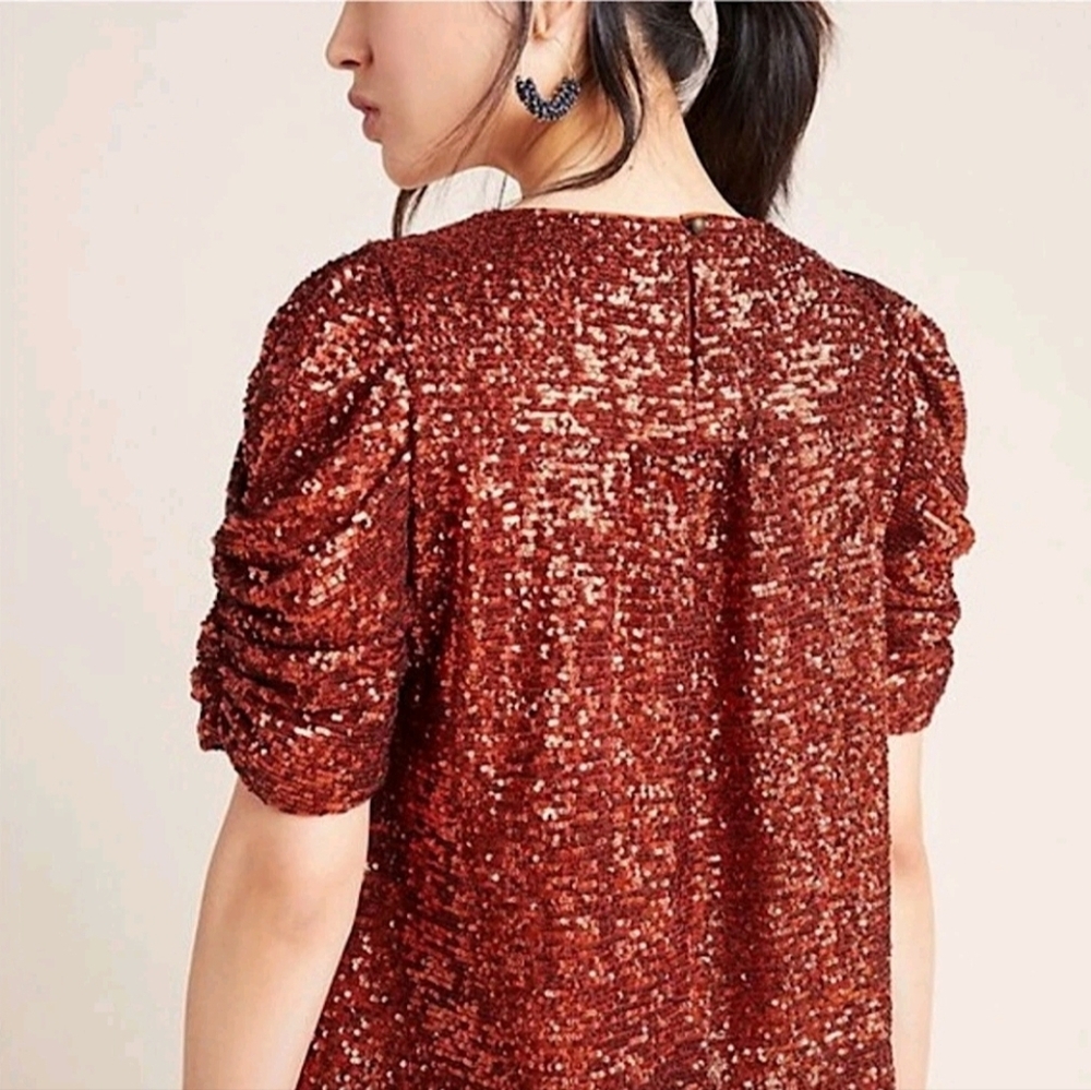 Anthropologie Marie sequin puff-sleeve top Size 6 New Without Tags - Picture 2 of 11